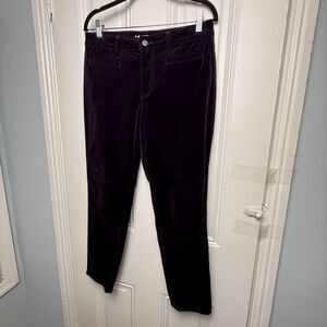 Lands End Velour Pants Womens 10 Purple Mid Rise Slim Preppy Mid-Rise Stretch